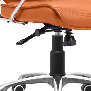 Homeroots Orange And Silver Adjustable Swivel Faux Leather Rolling Executive Office Chair  Steel 394969