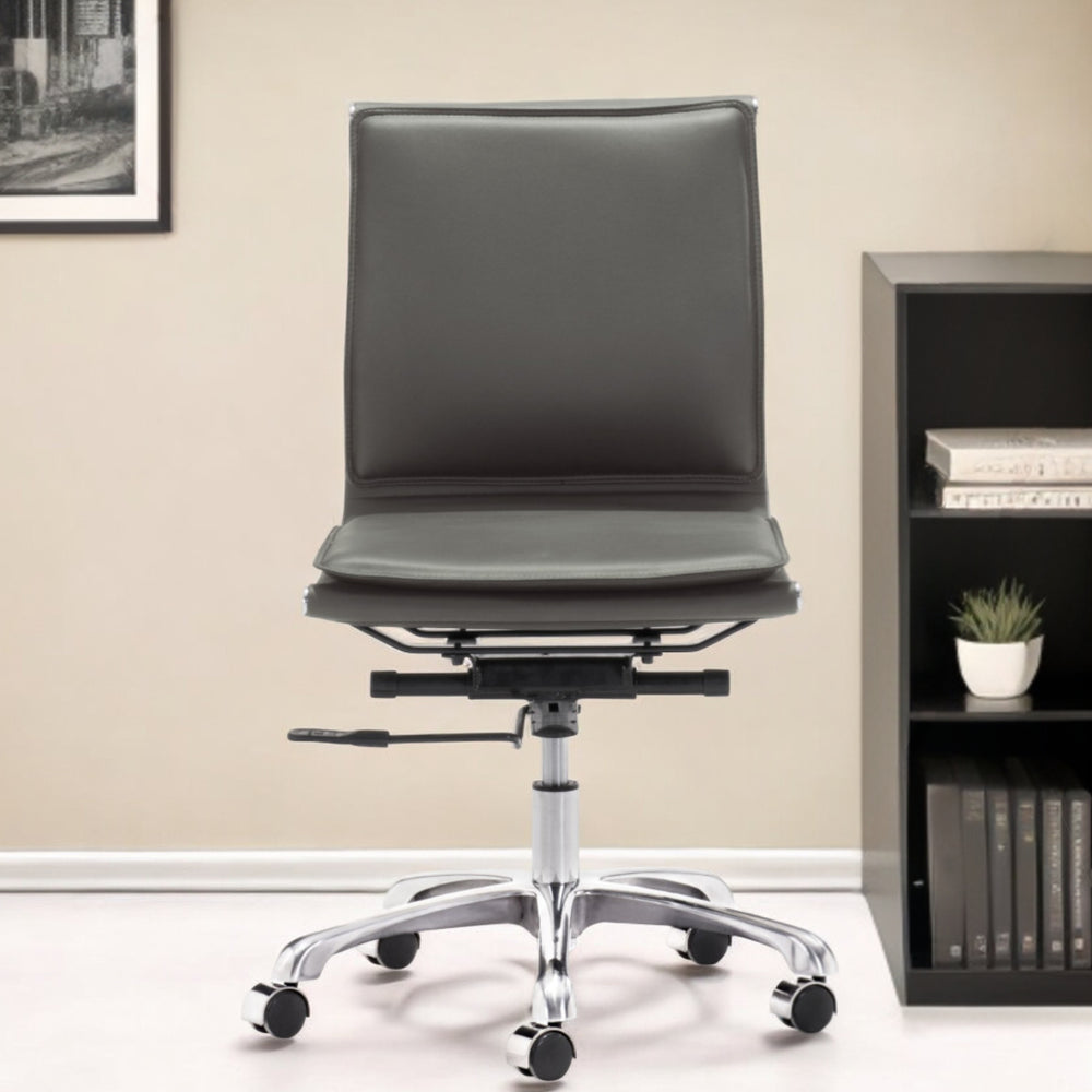 Homeroots Gray And Silver Adjustable Swivel Faux Leather Rolling Executive Office Chair  Steel 394972