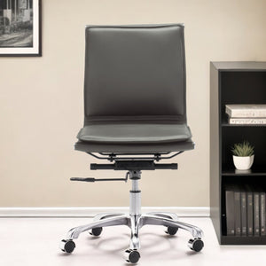 Homeroots Gray And Silver Adjustable Swivel Faux Leather Rolling Executive Office Chair  Steel 394972