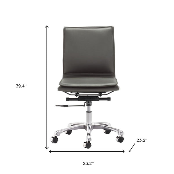 Homeroots Gray And Silver Adjustable Swivel Faux Leather Rolling Executive Office Chair  Steel 394972