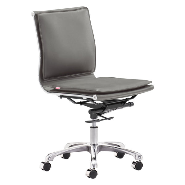 Homeroots Gray And Silver Adjustable Swivel Faux Leather Rolling Executive Office Chair  Steel 394972