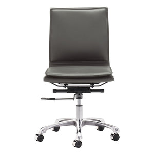 Homeroots Gray And Silver Adjustable Swivel Faux Leather Rolling Executive Office Chair  Steel 394972