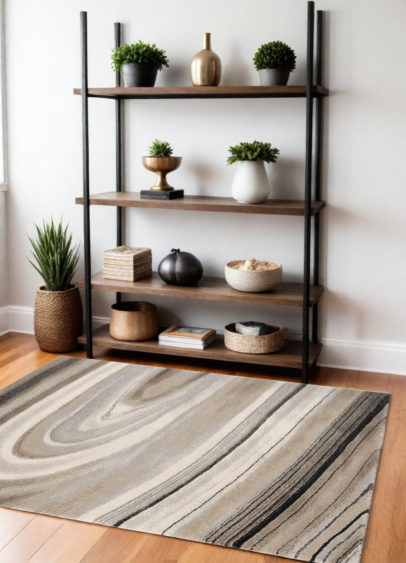 Homeroots 4' X 6' Cream And Tan Abstract Marble Area Rug  Polyester 394981