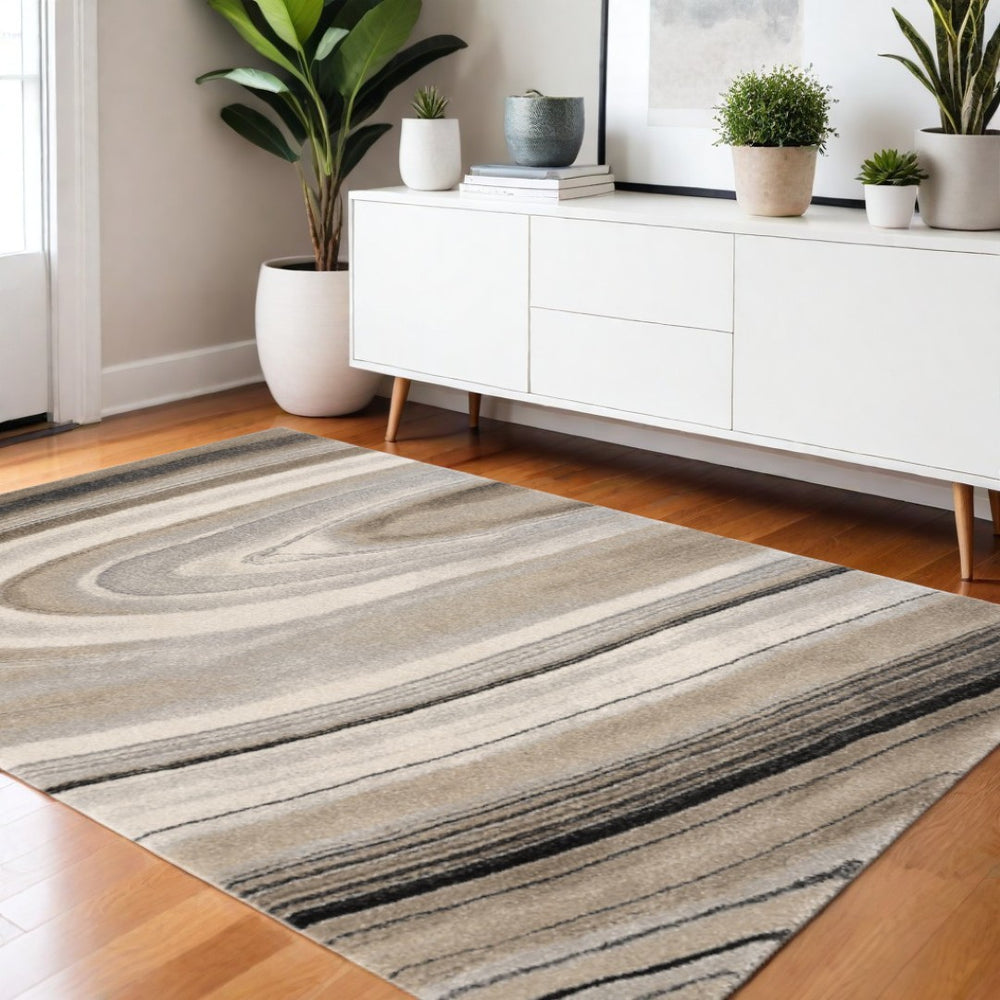HomeRoots 4' Elegant Abstract Marble Area Rug in Cream and Tan – Durable, Soft, Family-Friendly Flooring Solution 4' X 6' 394981