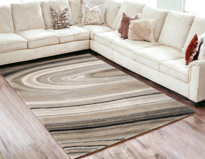 Homeroots 5' X 8' Cream And Tan Abstract Marble Area Rug  Polyester 394982