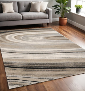 HomeRoots 4' Elegant Abstract Marble Area Rug in Cream and Tan – Durable, Soft, Family-Friendly Flooring Solution 5' X 8' 394982