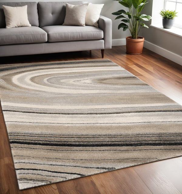 HomeRoots 4' Elegant Abstract Marble Area Rug in Cream and Tan – Durable, Soft, Family-Friendly Flooring Solution 5' X 8' 394982