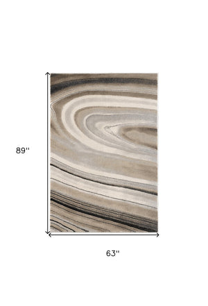 HomeRoots 4' Elegant Abstract Marble Area Rug in Cream and Tan – Durable, Soft, Family-Friendly Flooring Solution 5' X 8' 394982