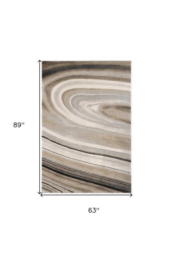 HomeRoots 4' Elegant Abstract Marble Area Rug in Cream and Tan – Durable, Soft, Family-Friendly Flooring Solution 5' X 8' 394982