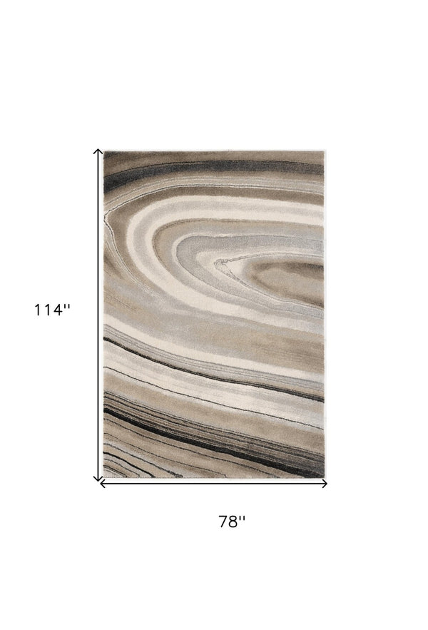 HomeRoots 4' Elegant Abstract Marble Area Rug in Cream and Tan – Durable, Soft, Family-Friendly Flooring Solution 7' X 10' 394983