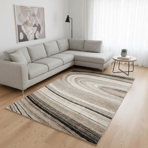 HomeRoots 4' Elegant Abstract Marble Area Rug in Cream and Tan – Durable, Soft, Family-Friendly Flooring Solution 7' X 10' 394983