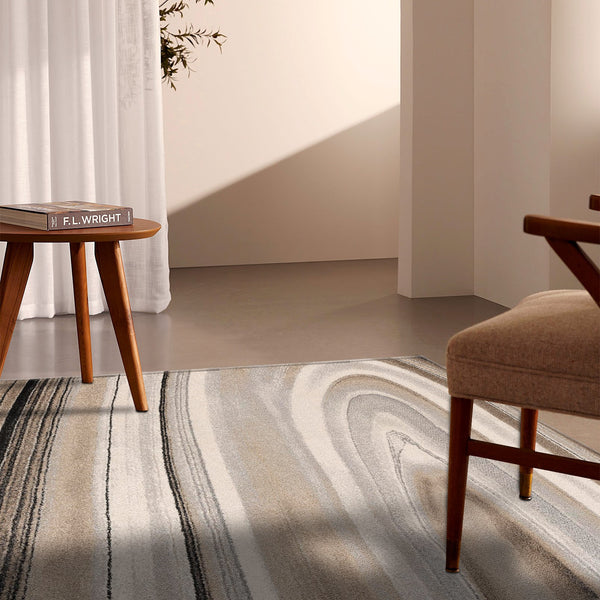 Homeroots 8' X 11' Cream And Tan Abstract Marble Area Rug  Polyester 394984