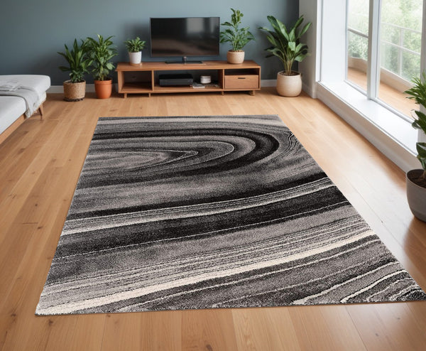 Homeroots 4' X 6' Dark Gray Abstract Illusional Area Rug  Polyester 394985