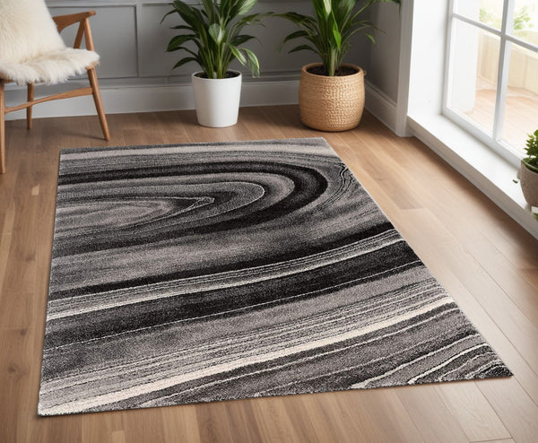 Homeroots 5' X 8' Dark Gray Abstract Illusional Area Rug  Polyester 394986