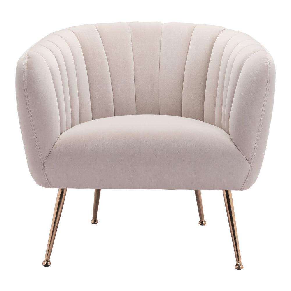 Homeroots 30" Ivory And Gold Fabric Tufted Club Chair   394996