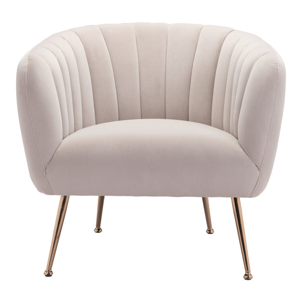 Homeroots 30" Ivory And Gold Fabric Tufted Club Chair   394996