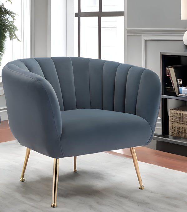 Homeroots 30" Gray And Gold Velvet Tufted Club Chair   394997