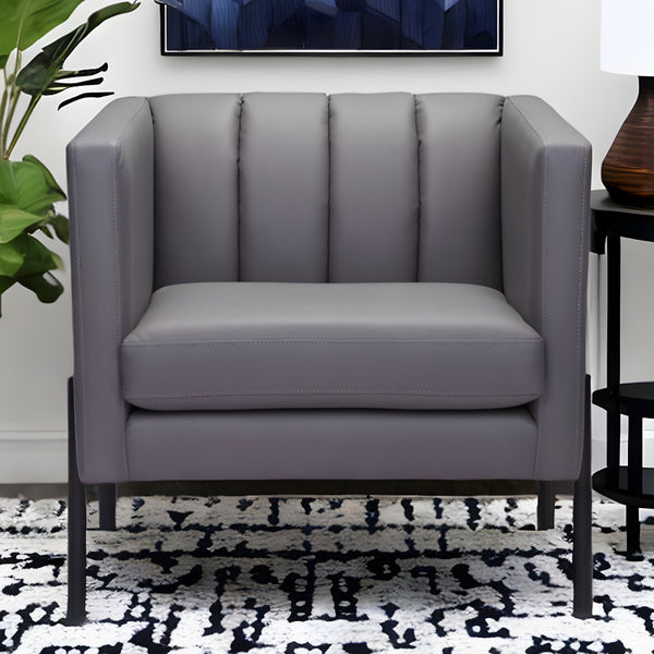 Homeroots 28" Light Gray And Black Faux Leather Club Chair   394999