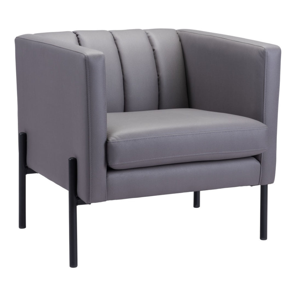 HomeRoots 28" Modern Light Gray Faux Leather Club Chair with Black Accents - Stylish, Durable & Comfortable Seating 394999