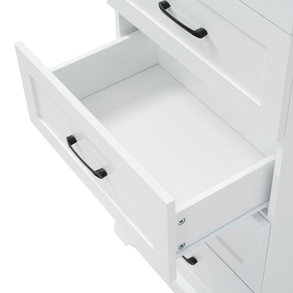English Elm 71.6" Free-Standing Bathroom Vanity with Soft-Close Doors, 3 Drawers, Adjustable Shelves, White Finish N729P335599K