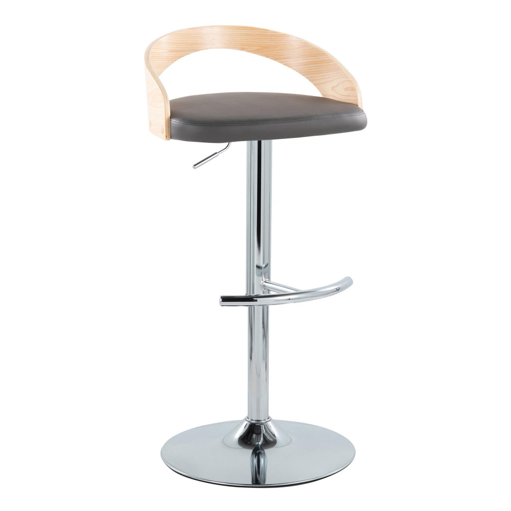 English Elm Grotto Adjustable Barstool Set Of 2 With Swivel Chrome Base, Grey Faux Leather & Natural Wood Style B202S00916