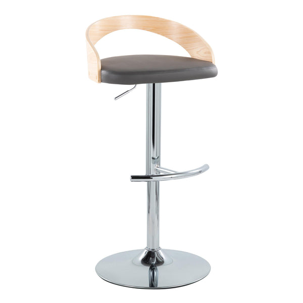 English Elm Grotto Adjustable Barstool Set Of 2 With Swivel Chrome Base, Grey Faux Leather & Natural Wood Style B202S00916