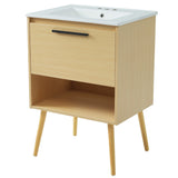 English Elm 24" Bathroom Vanity With Sink Combo, Multi-Functional Bathroom Cabinet With Drawer, Mdf Board, Natural