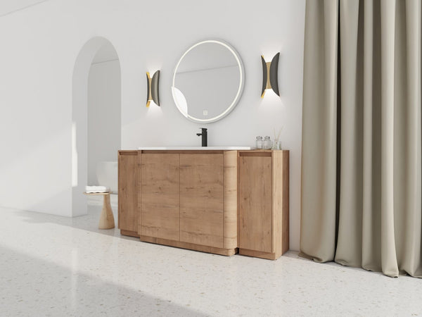 English Elm 64'' Freestanding Bathroom Vanity Oak Melamine Plywood with Ceramic Sink Soft Close W999S00515