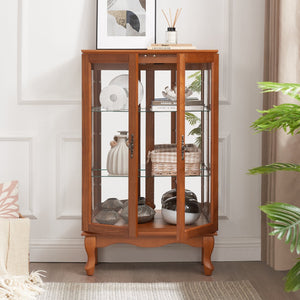 English Elm 2 Doors Curio Cabinet With Adjustable Shelves, Mirrored Back & Integrated Lighting - Elegant Oak Display W2275P177197