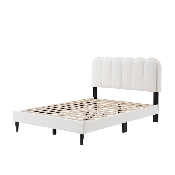 English Elm Christopher Knight Home® - Lambswool Petal Headboard Bed Frame With Ambient Light - Cream Soft Bedroom Centerpiece For Elegance N769P272029W