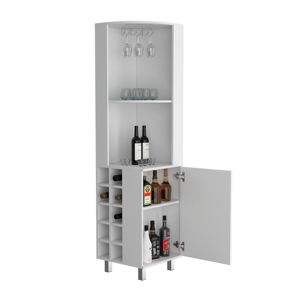 English Elm Kaia Corner Bar Cabinet White with Ten Wine Cubbies, Stemware Rack & Four Shelves — Space-Saving Elegance B070S00380