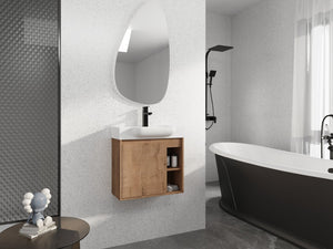 English Elm 24'' Floating Wall Mounted Bathroom Vanity with Ceramic Sink and Soft Close Cabinet Imitative Oak W999P426630
