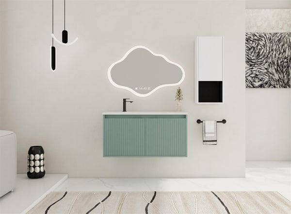 English Elm 36" Floating Bathroom Vanity with Drop-Shaped Resin Sink, Side Cabinet, Soft-Close Doors, Water-Resistant Finish W999S00332