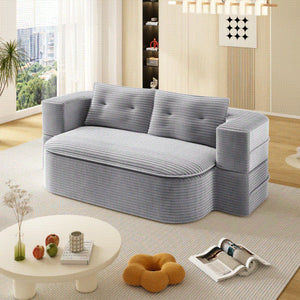 English Elm 78.7" Modern Foldable Corduroy Sofa Bed with 2 Plush Pillows, 2-in-1 Convertible Sleeper and Blanket LIGHT GREY W3219P317385