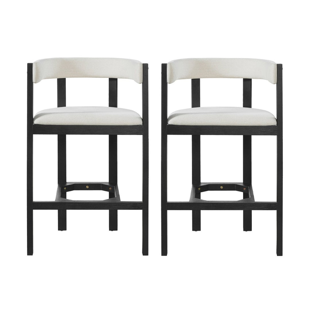 English Elm Bar Stools Set of 2 Rubberwood Barrel Back Counter Height Kitchen Island Seating Beige+Black N771P375076B