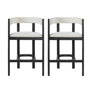 English Elm Bar Stools Set of 2 Rubberwood Barrel Back Counter Height Kitchen Island Seating Beige+Black N771P375076B