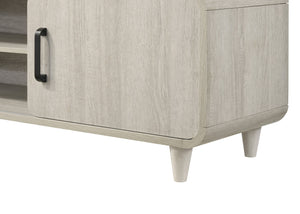 English Elm 1pc Mid-Century TV Stand 71.1" Wide Light Finish with Sliding Doors, Tapered Legs & Gold Handles Antique White 21 L x 73.5 W x 18.5 H B2741P406247