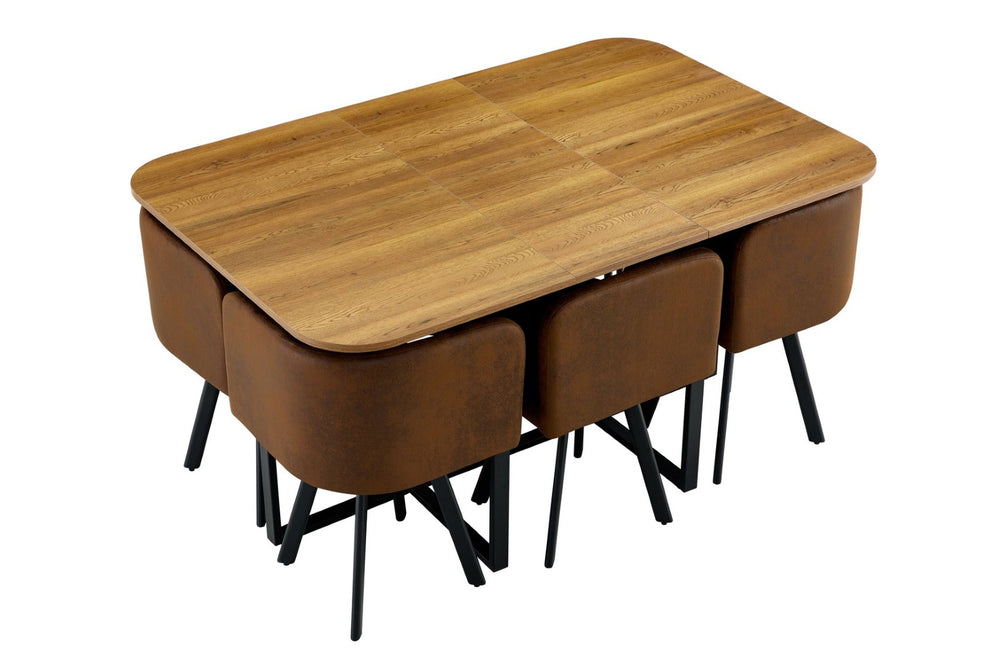 English Elm 7-piece Melamine Dining Set with Pu Cushioned Chairs and Black Iron Frame W3875S00015