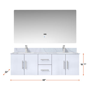 English Elm Glossy White Double Bath Vanity Set With Carrara Marble Top, Chrome Faucet & Led Mirror For Elegance B2731S00989
