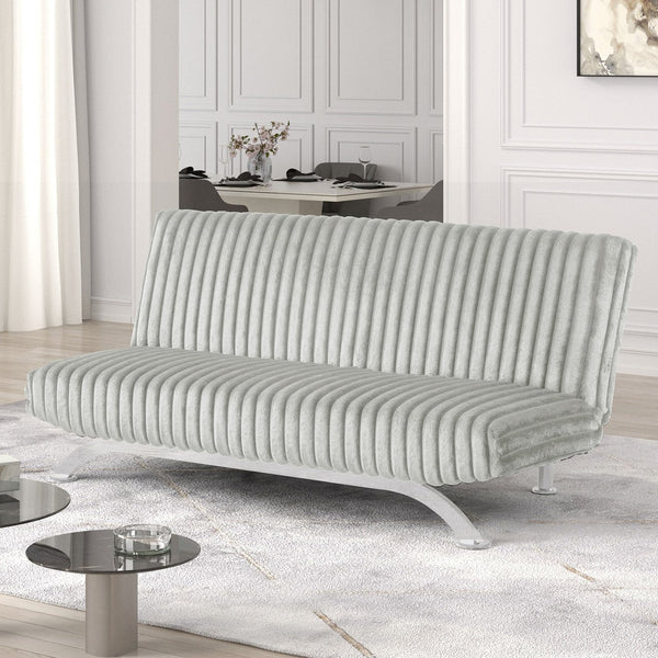 English Elm Contemporary Microfiber Futon Sofa Converts to Bed with Chrome Legs, Compact Space-Saving Design, Durable Upholstery Light Gray 45 L x 72 W x 9 H B2741P363791