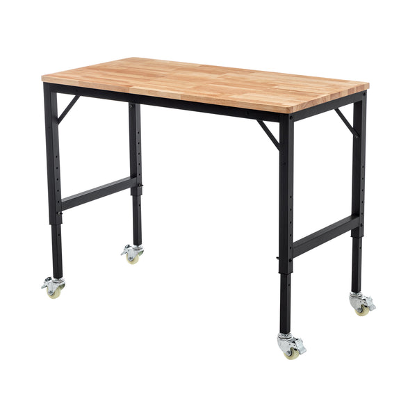 English Elm 48" Heavy-Duty Adjustable Workbench – Mobile Rubberwood Table With Steel Frame, 2000 Lbs Capacity W1422P218518