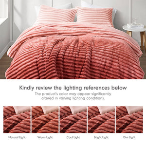 JLA Home Intelligent Design - Fluffy Ribbed Plush Comforter Set with 300gsm Cozy Loft, Oeko-Tex Certified, Ready-to-Use Luxury Bedding Blush Ombre AM10-0379