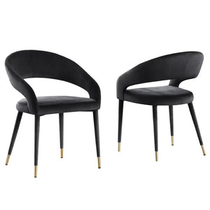 English Elm Modern Velvet Upholstered Dining Chair Set Arched Back Gold Tipped Wooden Legs Black B011P439060