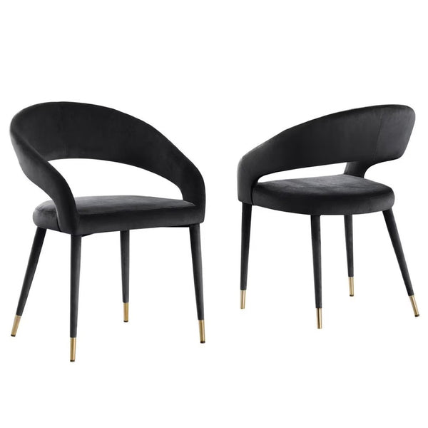 English Elm Modern Velvet Upholstered Dining Chair Set Arched Back Gold Tipped Wooden Legs Black B011P439060