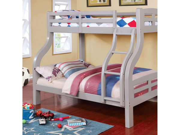 English Elm Transitional Twin Over Full Bunk Bed With Curved Ladder & Stylish Wood Design For Space-Saving Elegance B2741S00380-GIGA