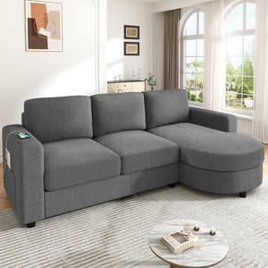 English Elm Modern L-Shaped Sectional Sofa With Curved Chaise, Usb Ports & Storage, Soft Chenille, Grey Finish N719S002170E