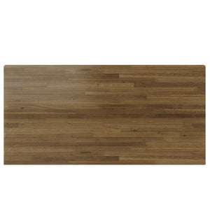 English Elm Topmax Six Piece Rubberwood Dining Set with Bench Linen Seats Sculptural Modern Style Brown N717S000029D