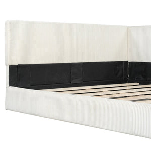 English Elm Full Size L-shaped Corduroy Upholstered Daybed Sofa for Living Room or Studio Beige N737P380207A