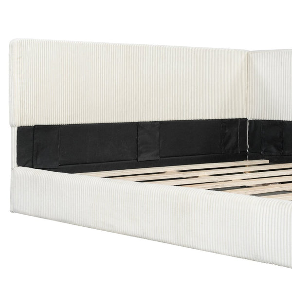 English Elm Full Size L-shaped Corduroy Upholstered Daybed Sofa for Living Room or Studio Beige N737P380207A