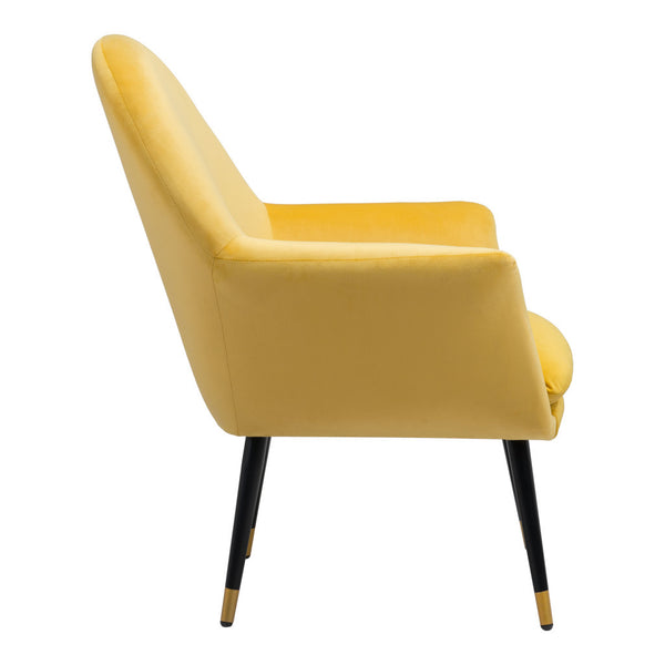 Homeroots 30" Yellow And Black And Gold Velvet Arm Chair   395047